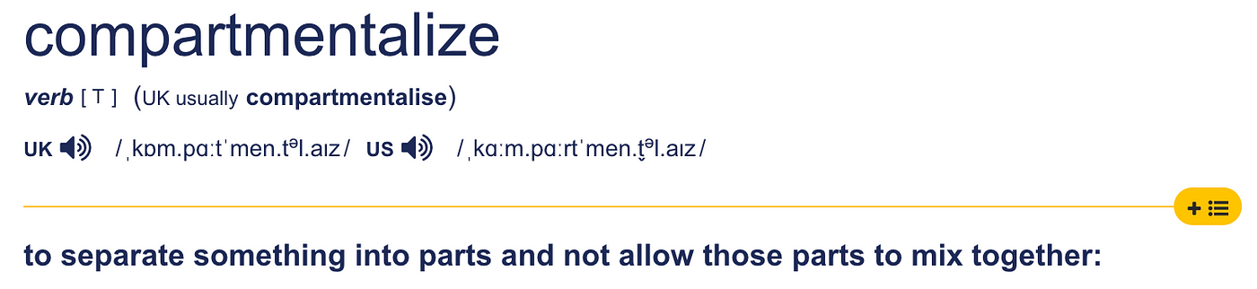 meaning of compatmentalize by Teekay Rezeau-Merah