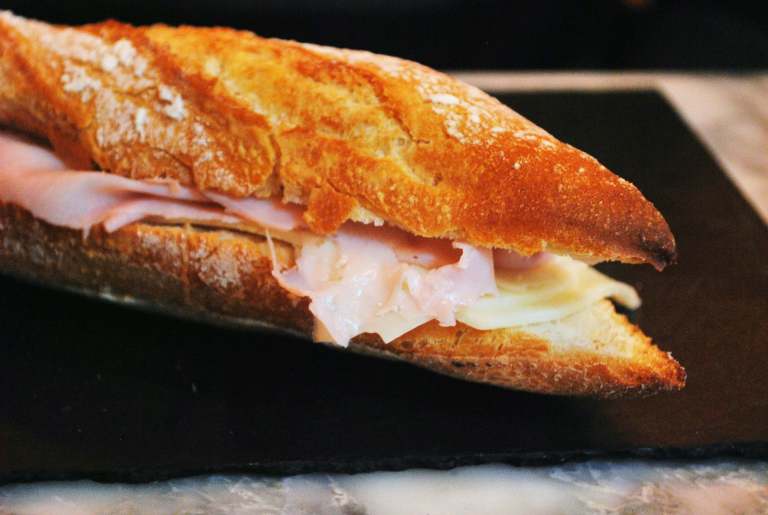 ham sandwich in a baguette